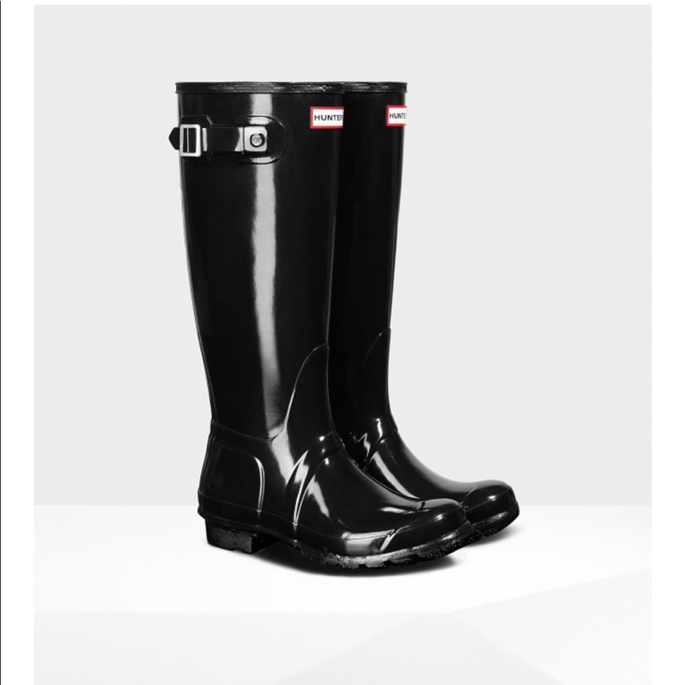 Tall Black Glossy Hunter Rain Boots